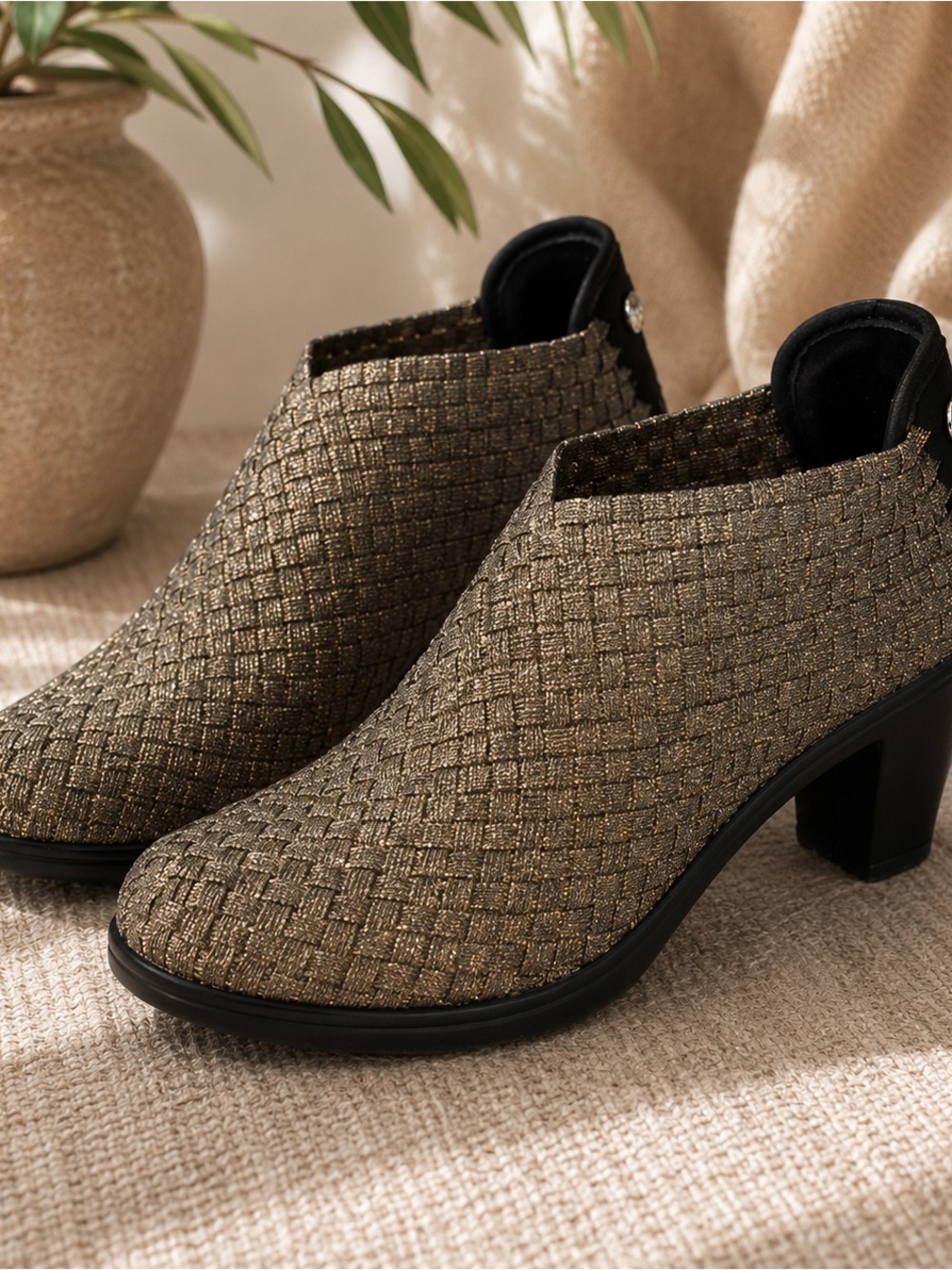 Bernie Mev Chesca Metallic Woven Shootie Booties Various Sizes NWT